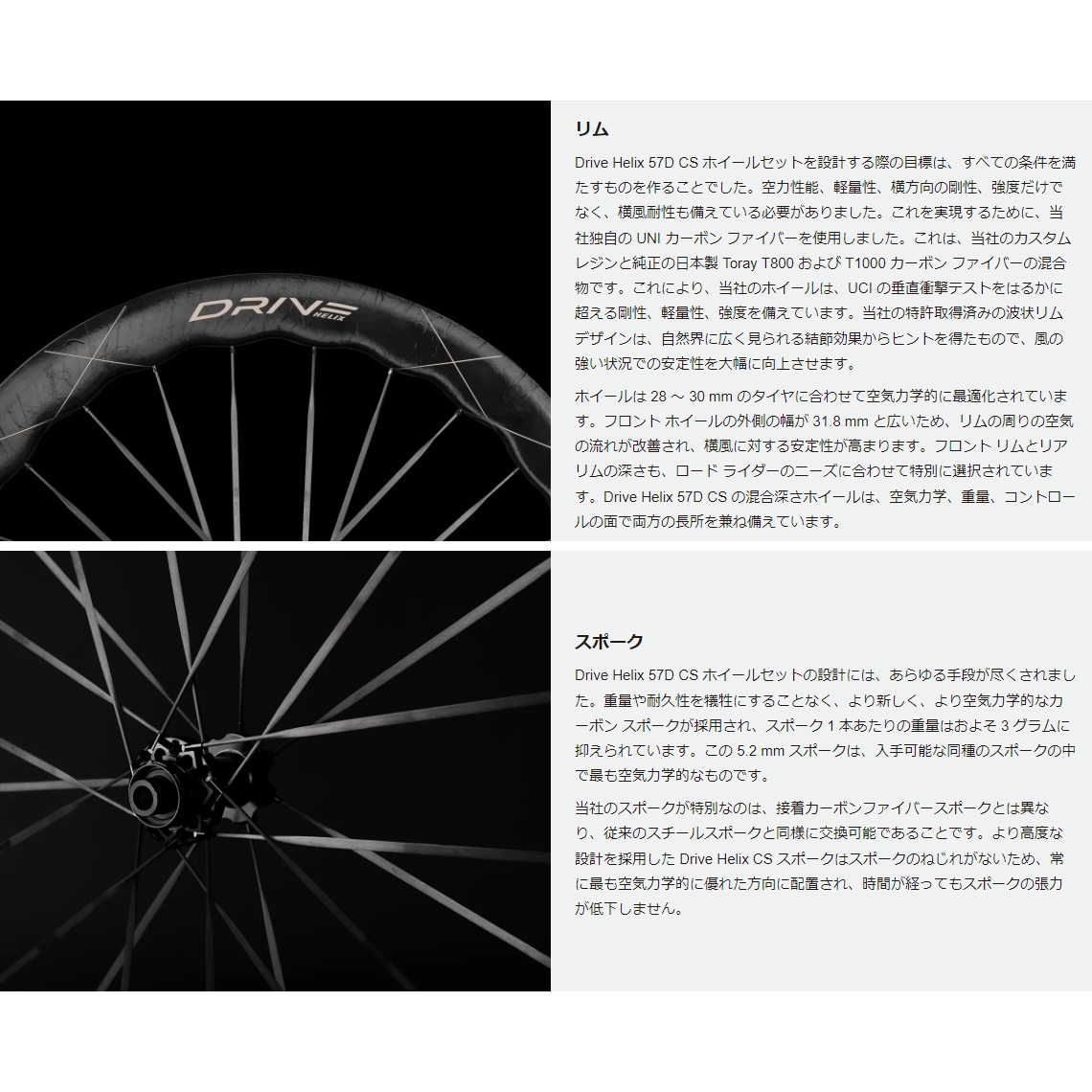 ELITEWHEELS エリートホイール Drive Helix 57D CS ドライブ ヘリックス 57D カーボンスポーク ディスクブレーキ サーフェスハブ　ホイールセット　