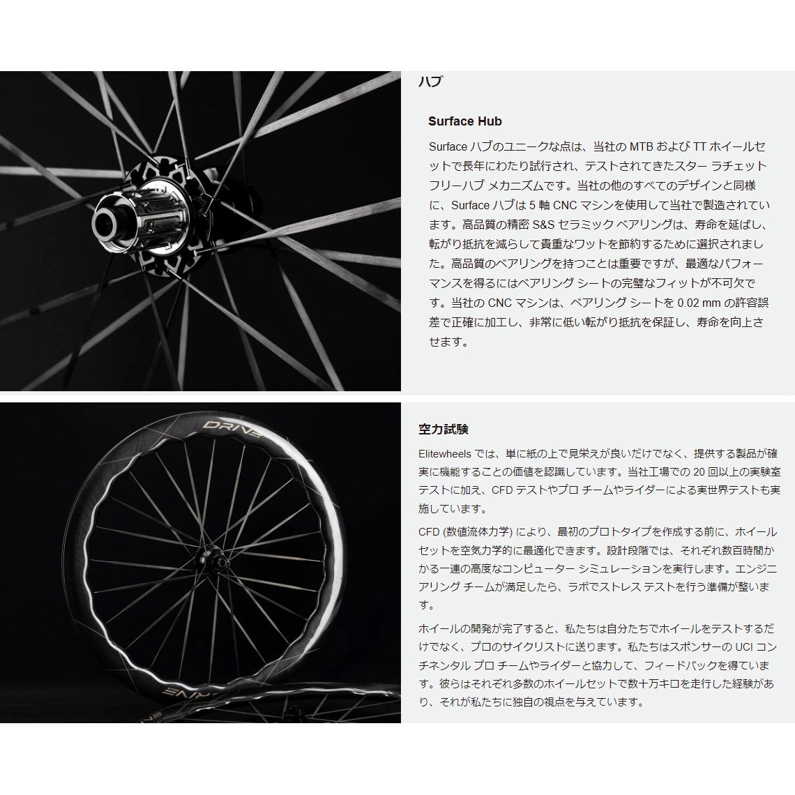 ELITEWHEELS エリートホイール Drive Helix 68D CS ドライブ ヘリックス 68D カーボンスポーク ディスクブレーキ サーフェスハブ　ホイールセット　